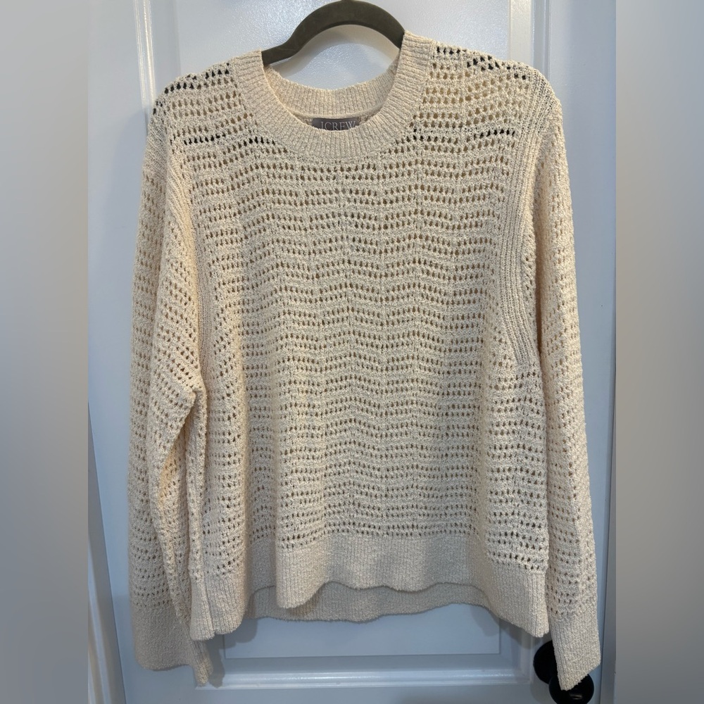 NWT J.Crew Open Stitch Knit Cream Sweater Size XL
